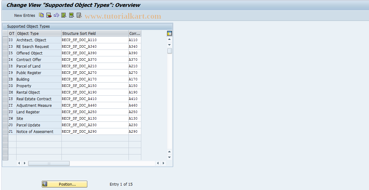 SAP TCode RECPZX - Supported Object Types