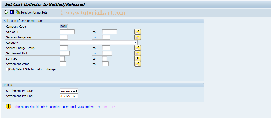 SAP TCode REDSSCCC - Set Cost Collector to 'Settled'