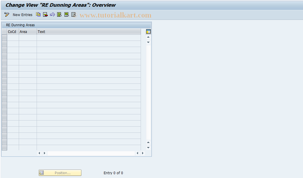 SAP TCode REEXZE - RE Dunning Areas