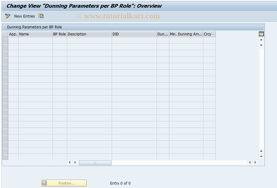 SAP TCode REEXZF - Assign. User/Role Category /DunningParam.