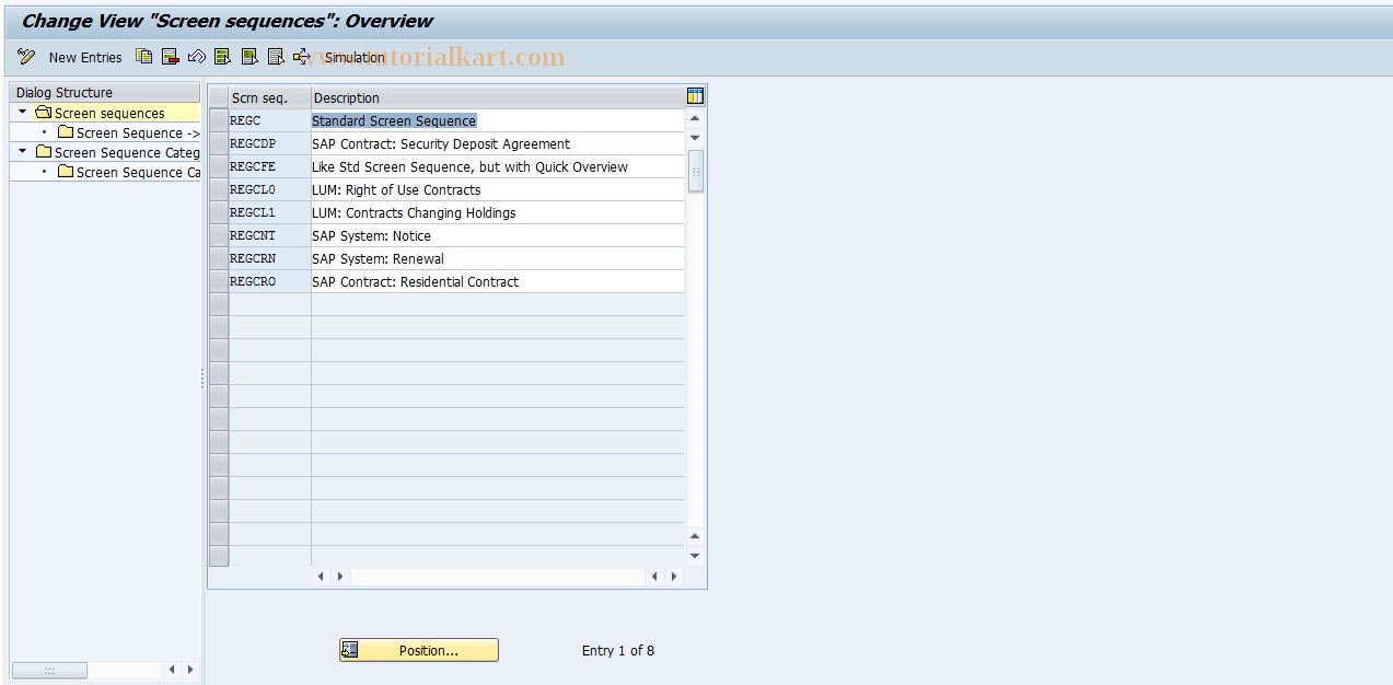 SAP TCode REGC0006 - Screen Sequences