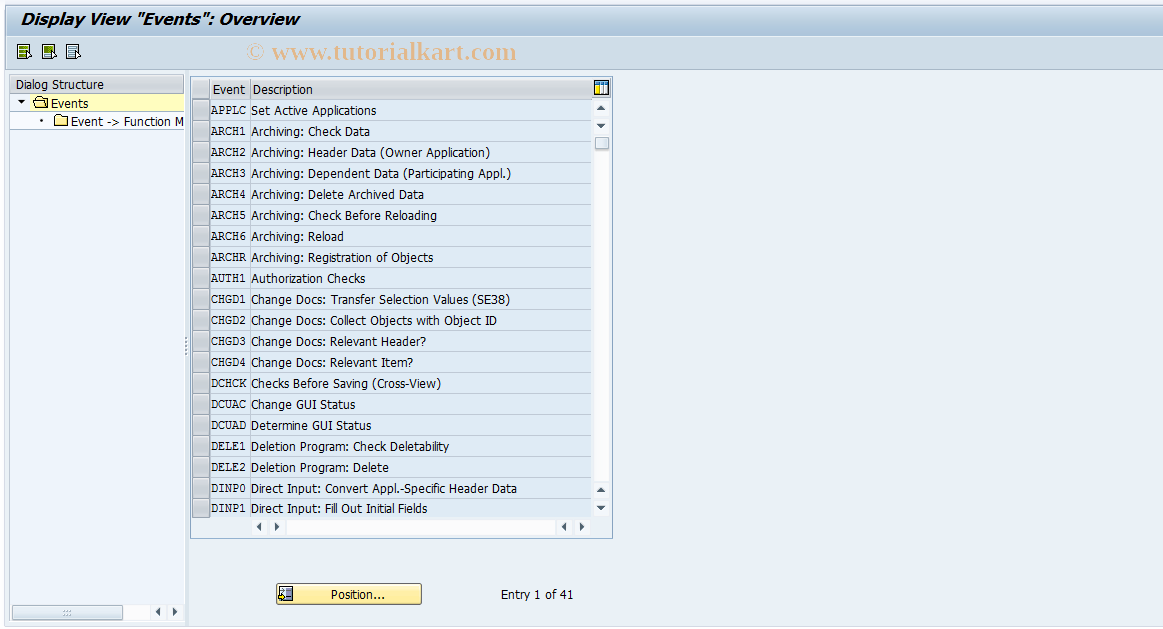 SAP TCode REGC0007 - Events