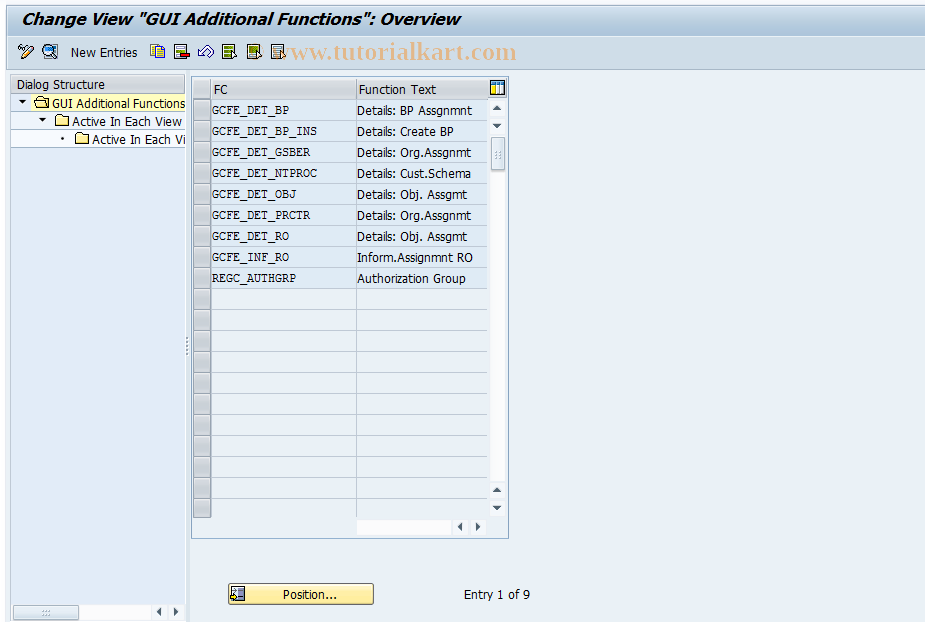 SAP TCode REGC0009 - GUI Additional Functions