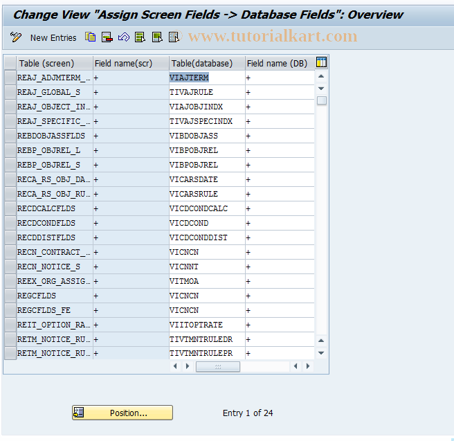 SAP TCode REGC0011 - Assign Screen Field->DB Field