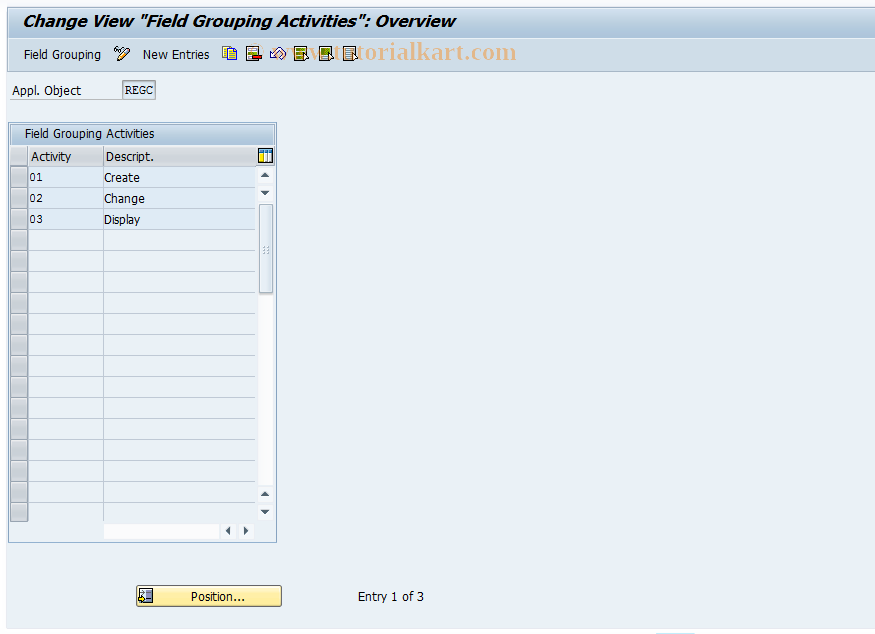 SAP TCode REGC0019 - Field Modifictn per Actvty (Control)