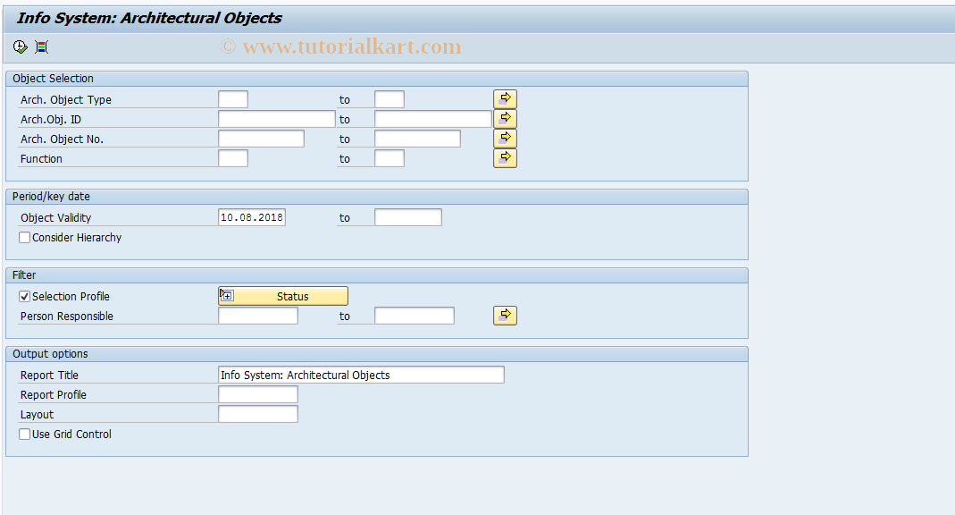 SAP TCode REISAO - Info System: Architectural Objects