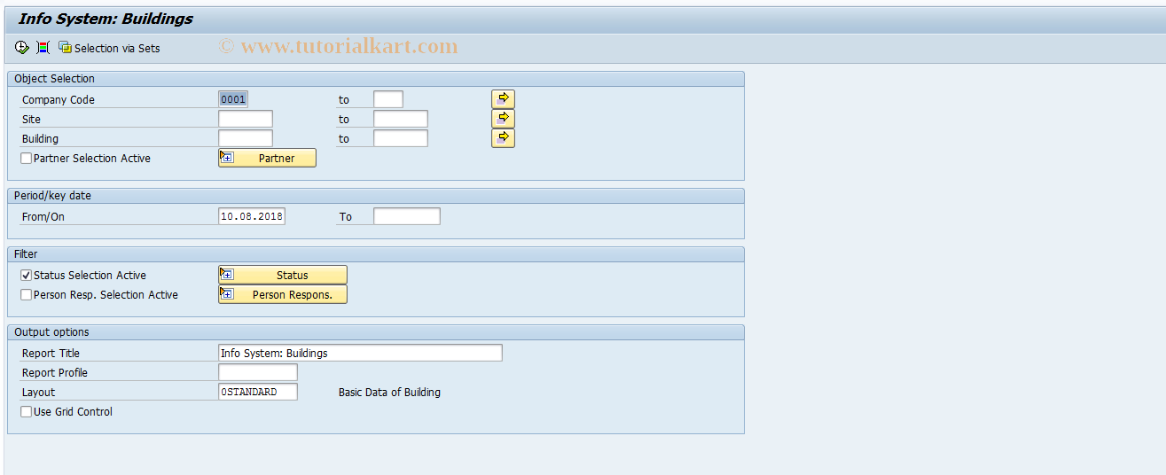 SAP TCode REISBU - Info System: Buildings