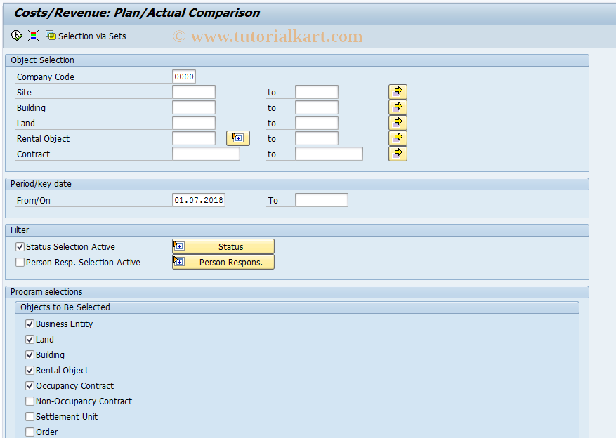 SAP TCode REISCOCSTACTPLN - Costs/Revenue: Plan/Actual Comp.