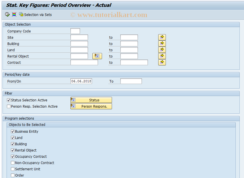 SAP TCode REISCOSKFACT -  Statistical  Key Figures: Actuals Overview