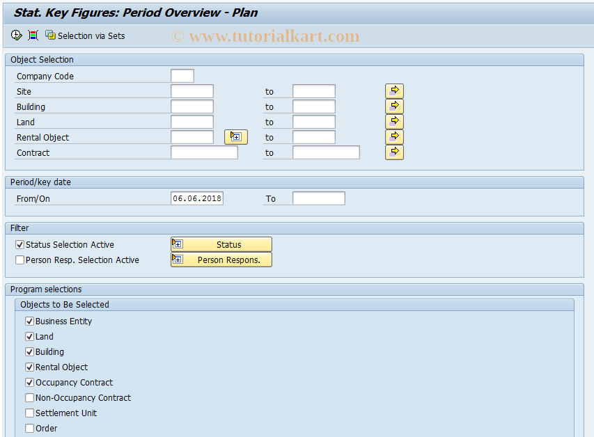 SAP TCode REISCOSKFPLN -  Statistical  Key Figures: Plan Overview
