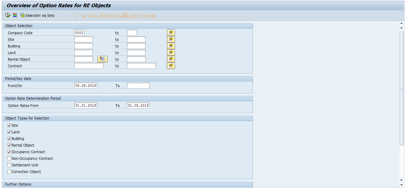 SAP TCode REISITOR - Overview: Option Rates of RE Objects