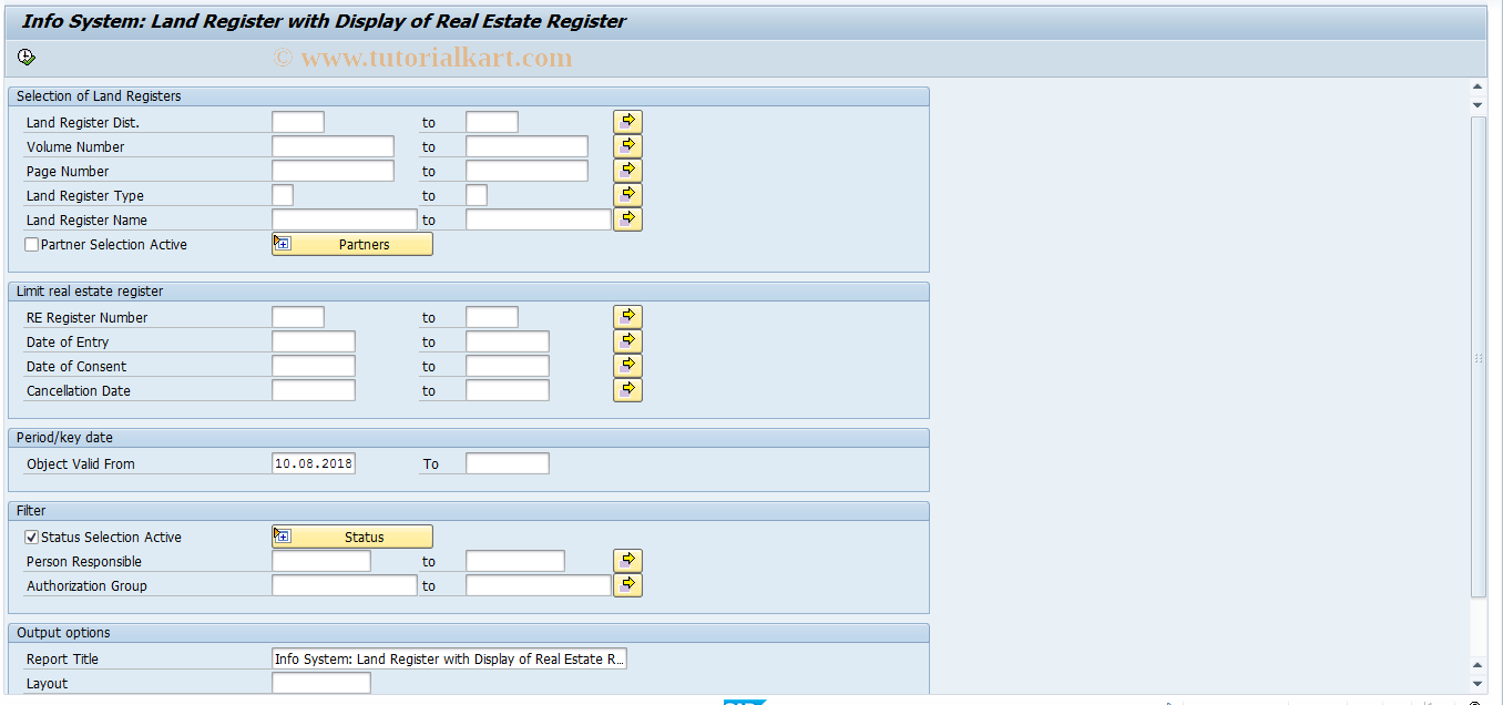 SAP TCode REISLRRG - InfoSystem: Land Reg. w/ RE Register