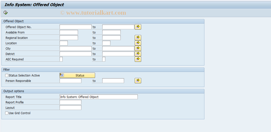 SAP TCode REISOO - Info System: Offered Object