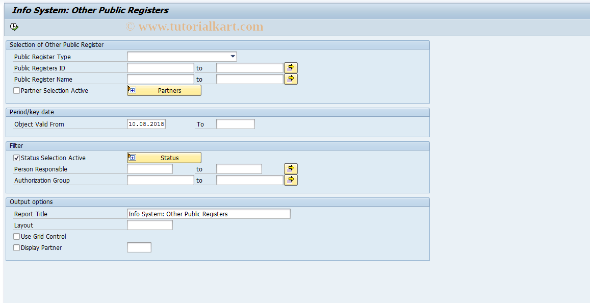 SAP TCode REISPE - Info System: Other Public Registers
