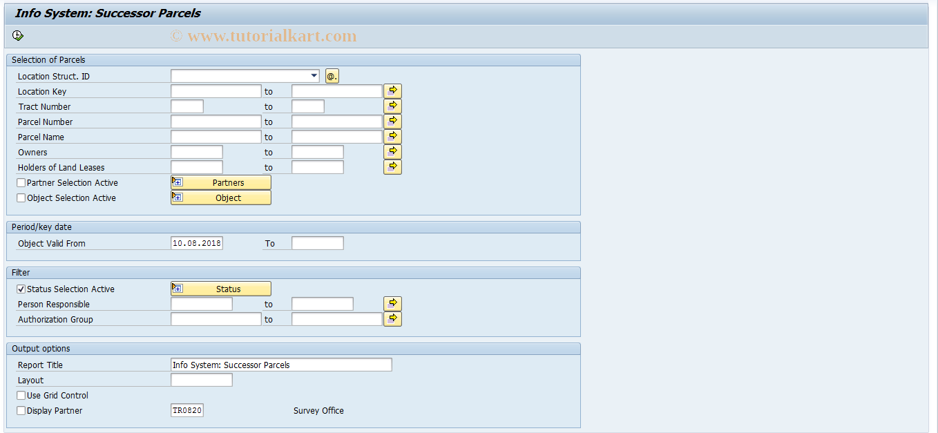 SAP TCode REISPLS - Info System: Successor Parcels