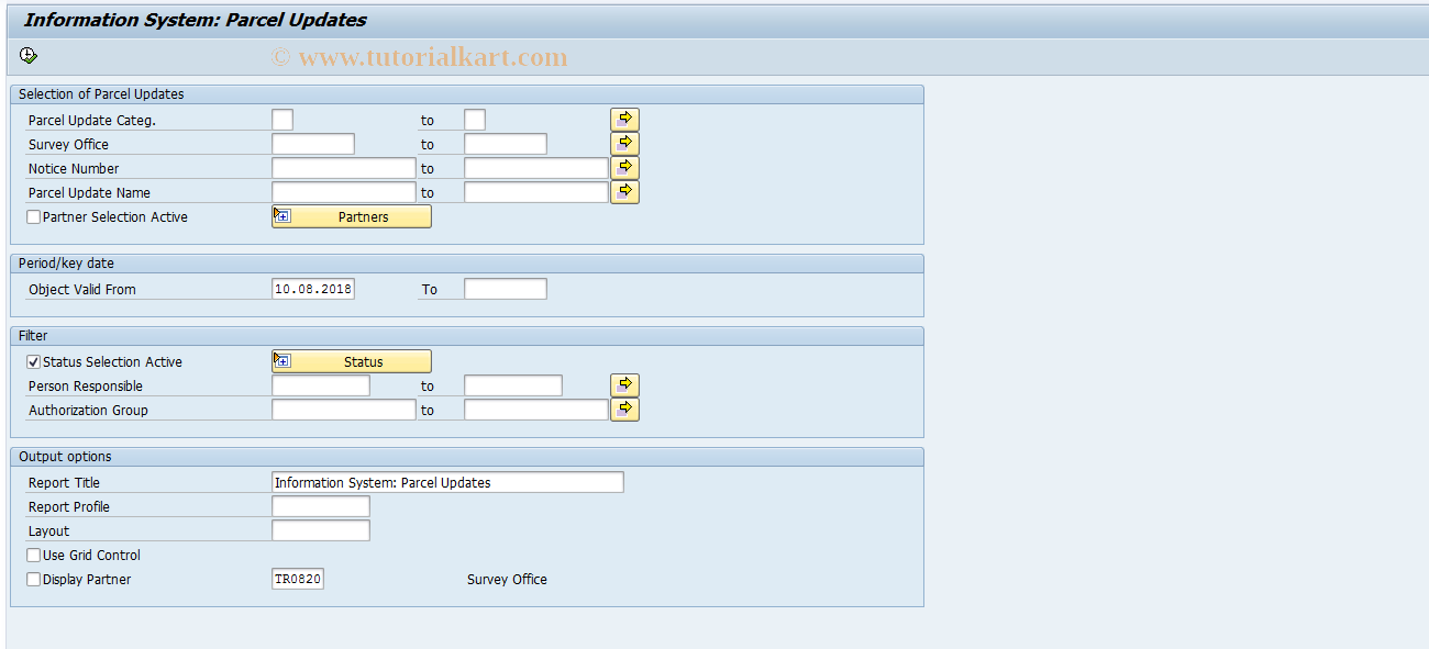 SAP TCode REISRC - Information System: Parcel Updates