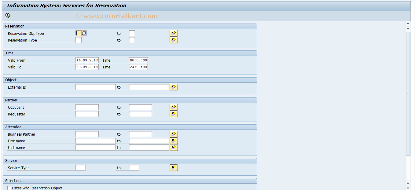 SAP TCode REISRSSRV - Services for Reservation