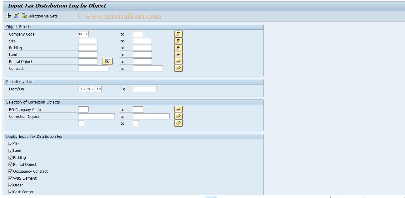 SAP TCode REITDSOBJSHOW - Input Tax Distribution for Objects