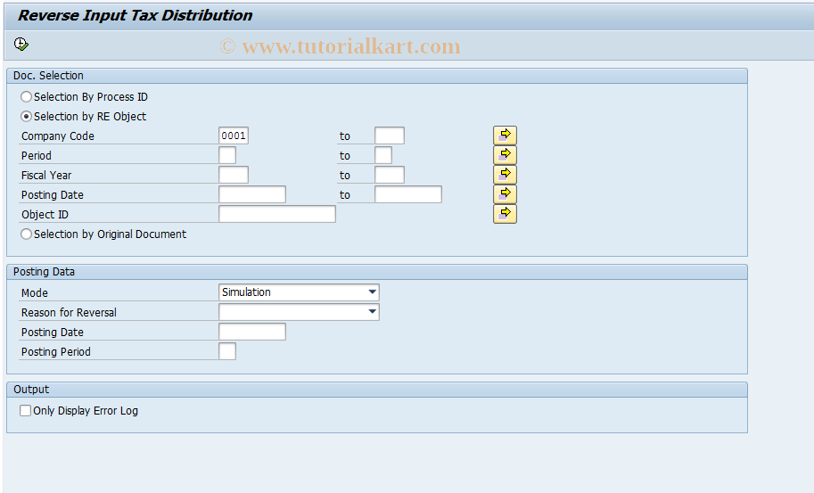 SAP TCode REITDSRV - Reverse Input Tax Distribution