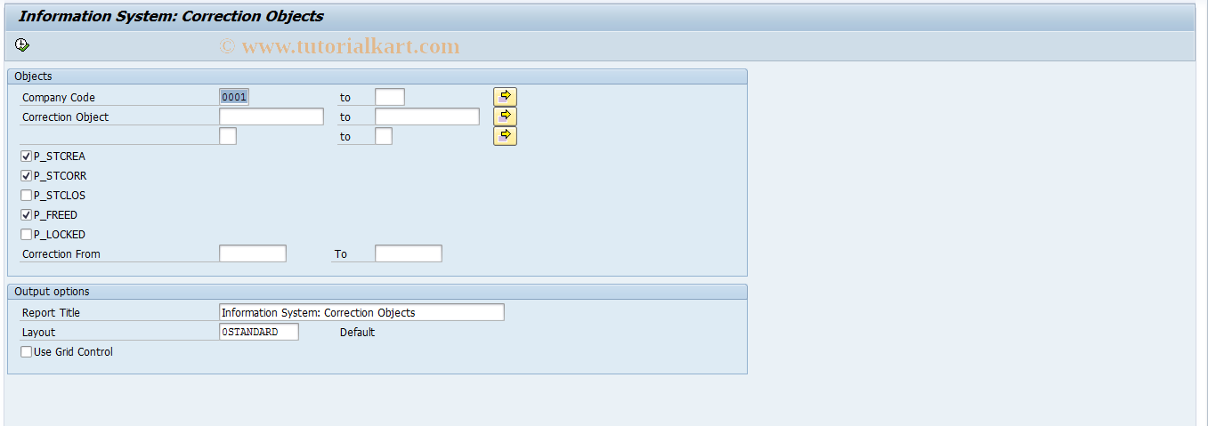 SAP TCode REITISTC - Overview of Correction Objects