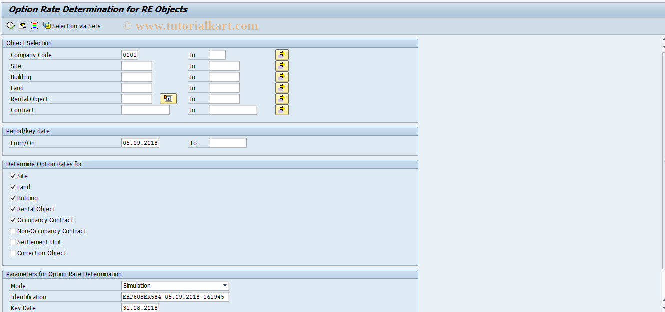 SAP TCode REITORCALC - Option Rate Determination : All Objects