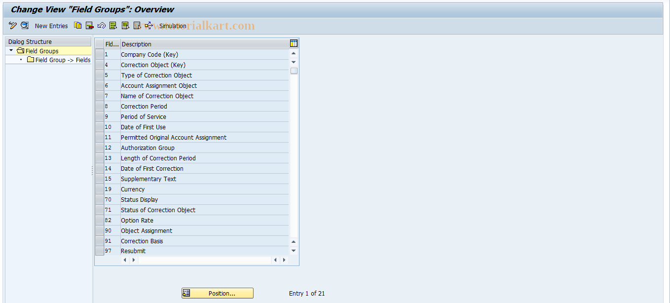 SAP TCode REITTC0002 - TC: Field Groups