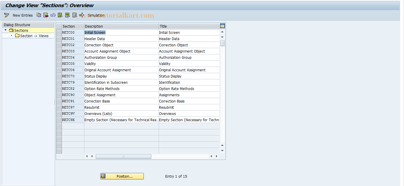 SAP TCode REITTC0004 - TC: Sections