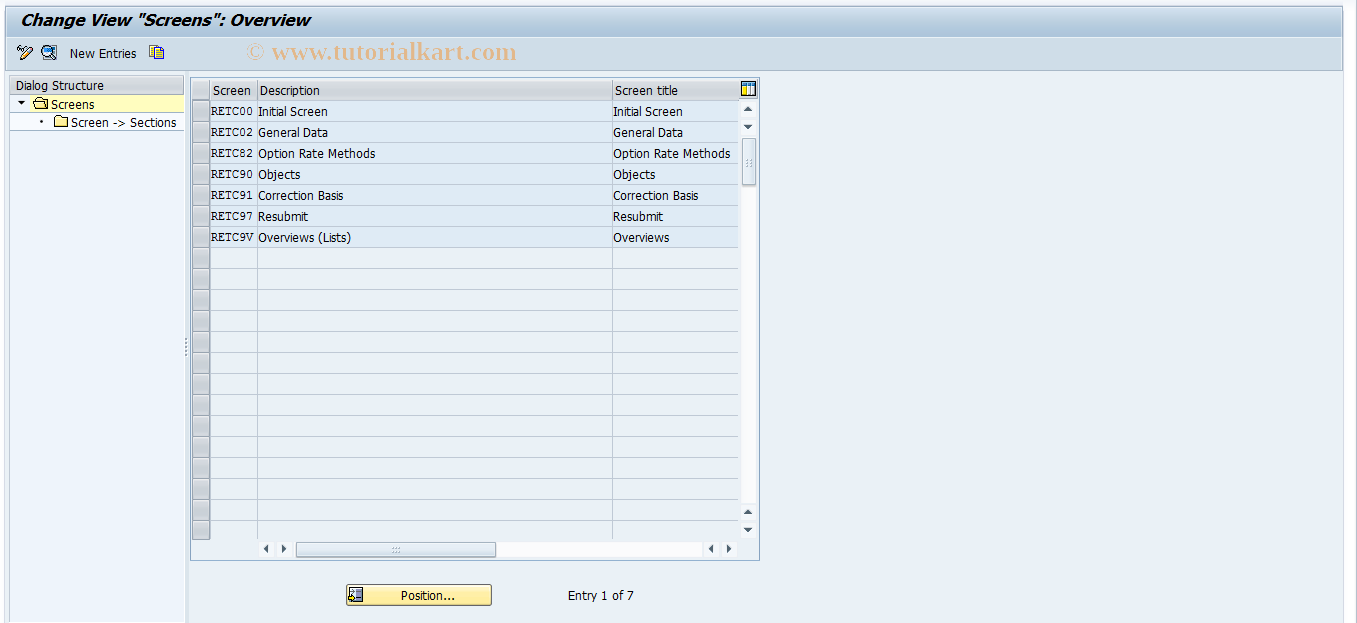 SAP TCode REITTC0005 - TC: Screens