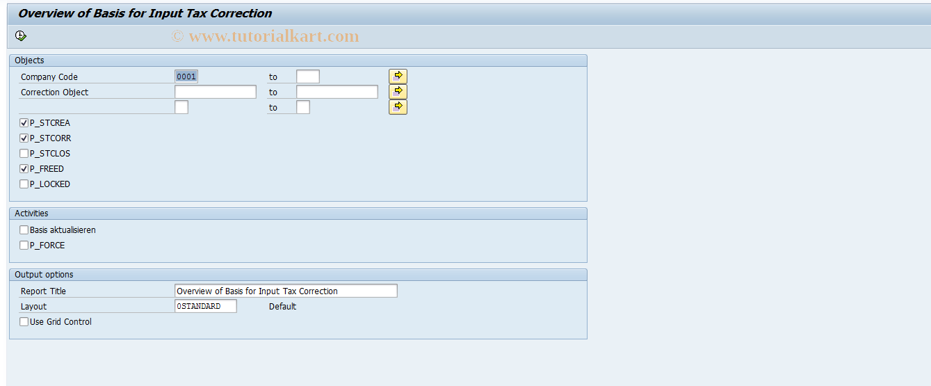 SAP TCode REITTCBASE - Overview of Input Tax Corr. Basis