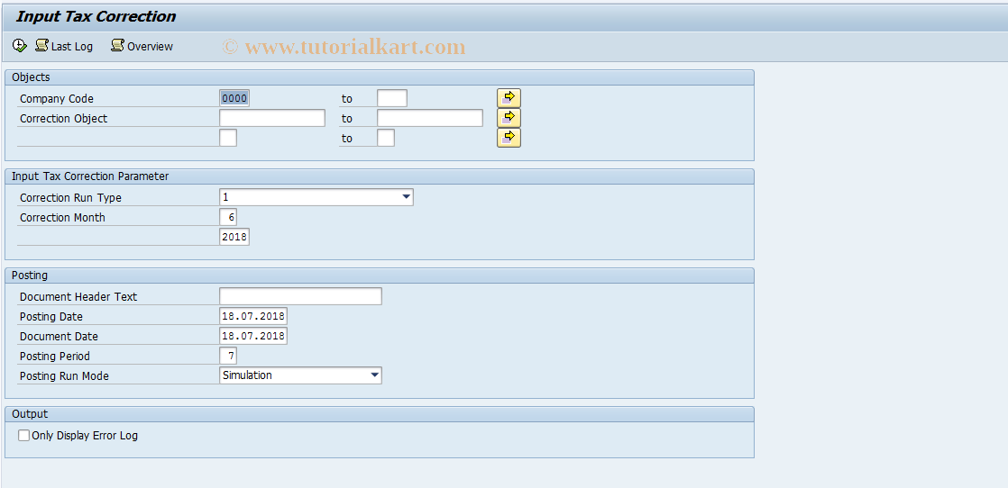 SAP TCode REITTCCALC - Execute Input Tax Correction