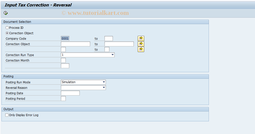 SAP TCode REITTCCALCRV - Reverse Input Tax Correction