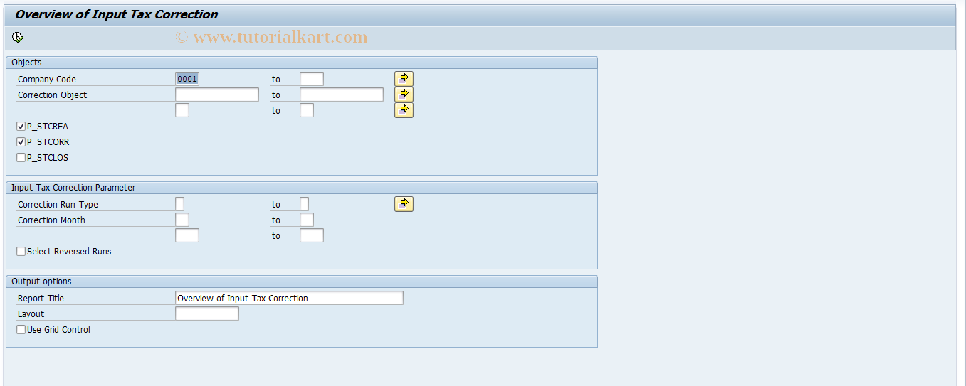 SAP TCode REITTCCALCSHOW - Overview of Input Tax Correction