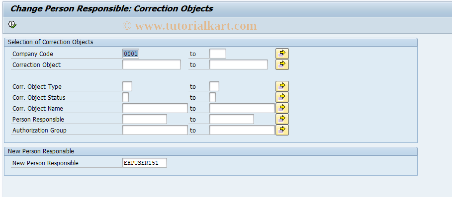 SAP TCode REITTCRP - Change Pers. Resp.: Correction Obj.