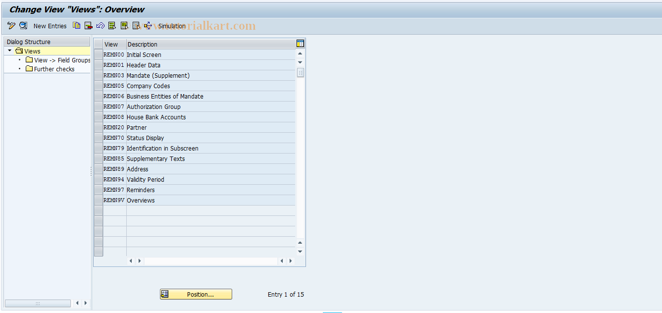 SAP TCode REMN0003 - MN: Views