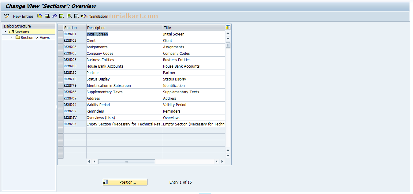 SAP TCode REMN0004 - MN: Sections