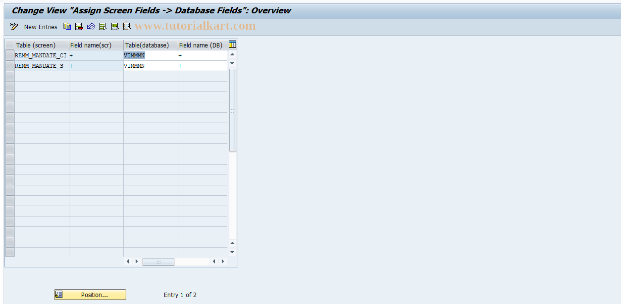 SAP TCode REMN0011 - MN: Assignmt Screen Field->DB Field