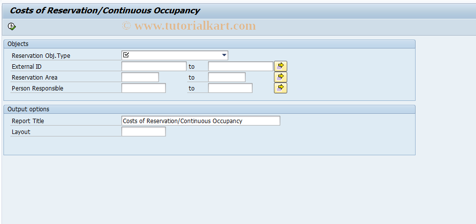 SAP TCode REORCOST - Costs of Reservation/Cont.Occupancy