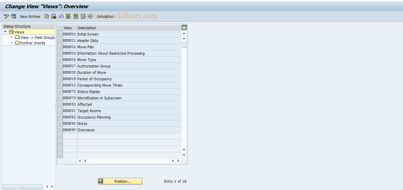 SAP TCode REORMP0003 - MP: Views