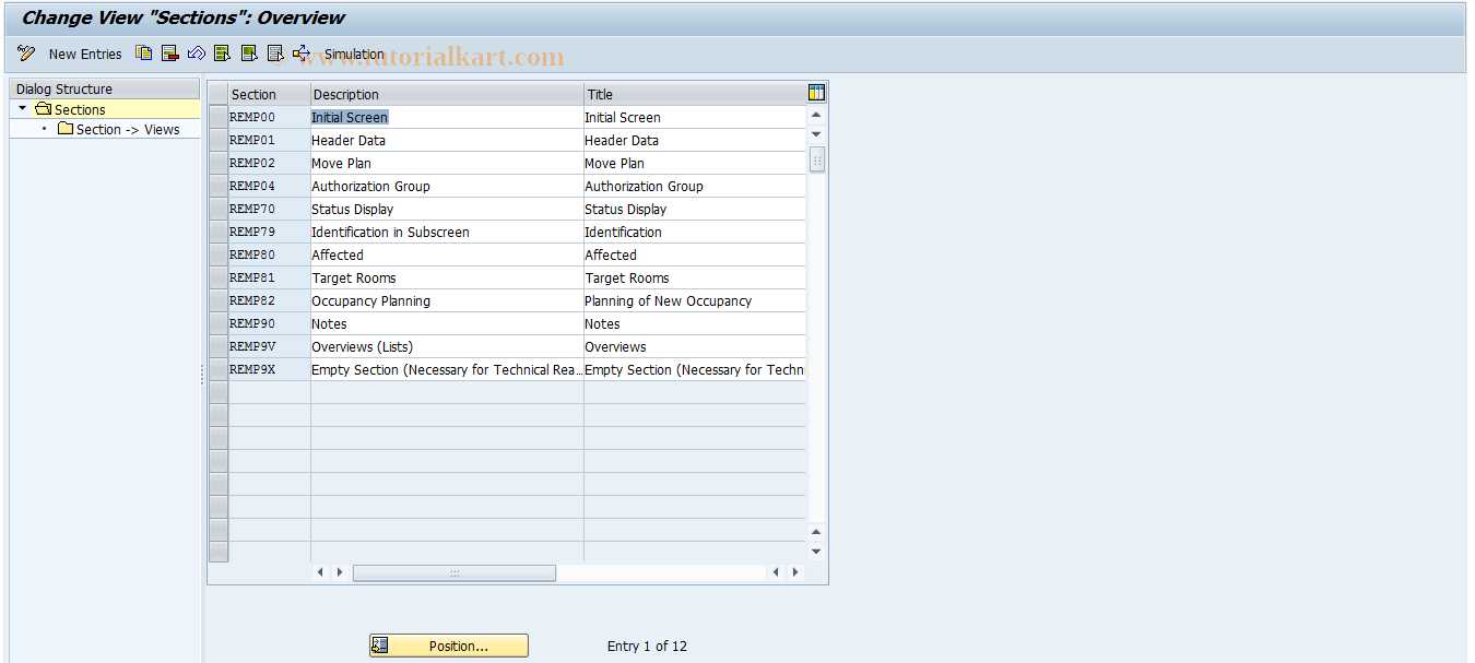 SAP TCode REORMP0004 - MP: Sections