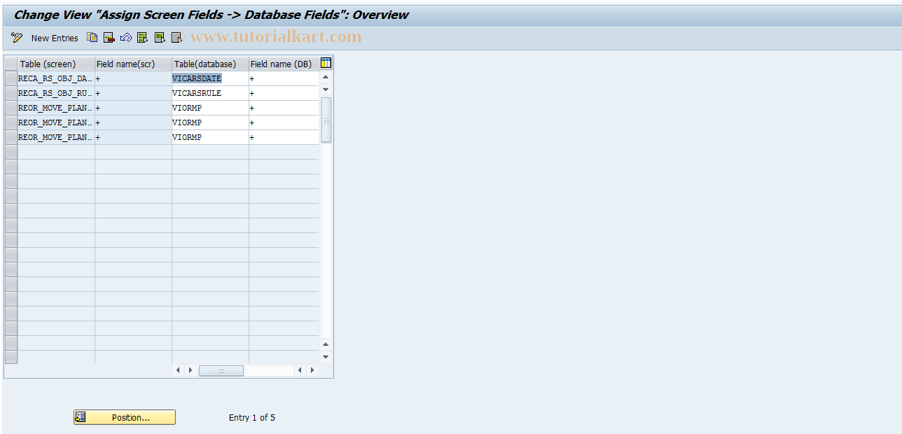 SAP TCode REORMP0011 - MP: Assignment Screen Field->DB Field