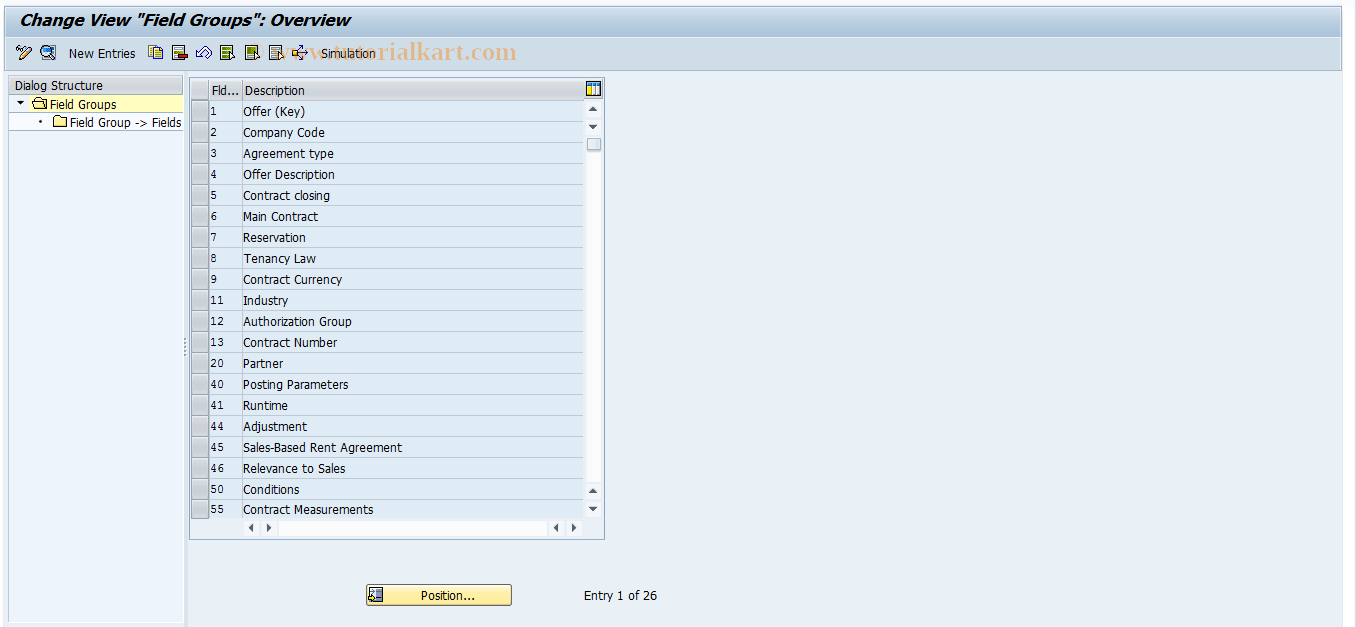 SAP TCode REOROF0002 - OF: Field Groups