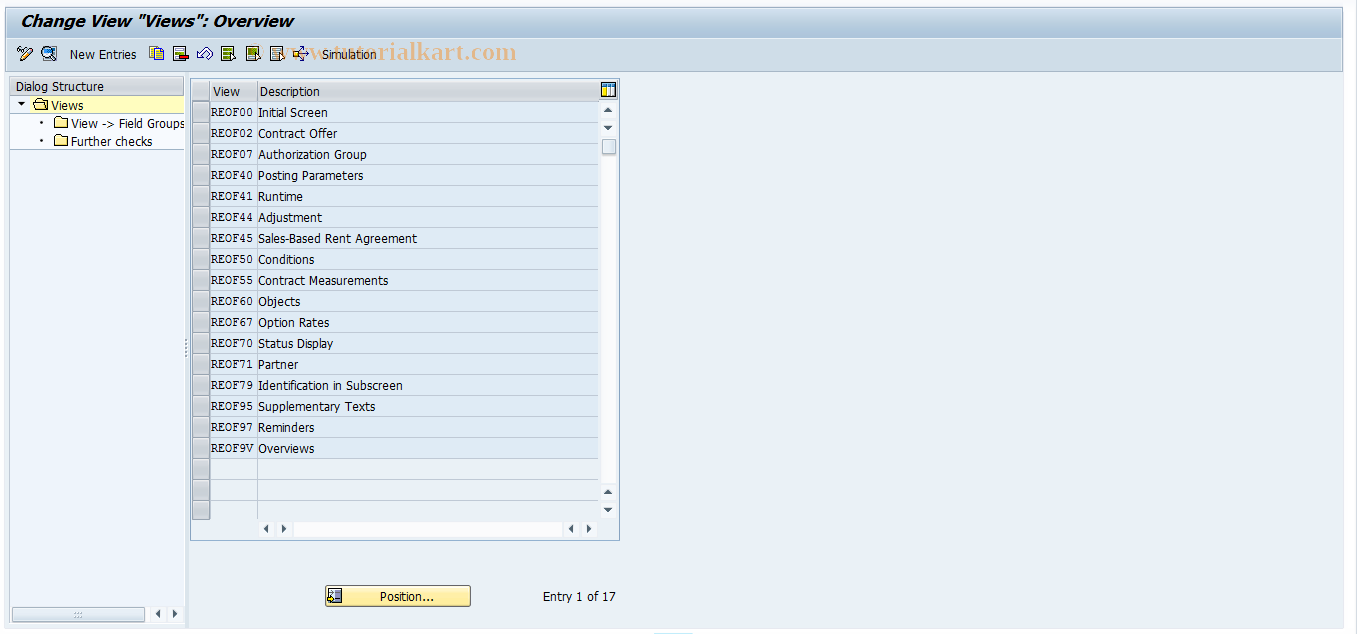 SAP TCode REOROF0003 - OF: Views