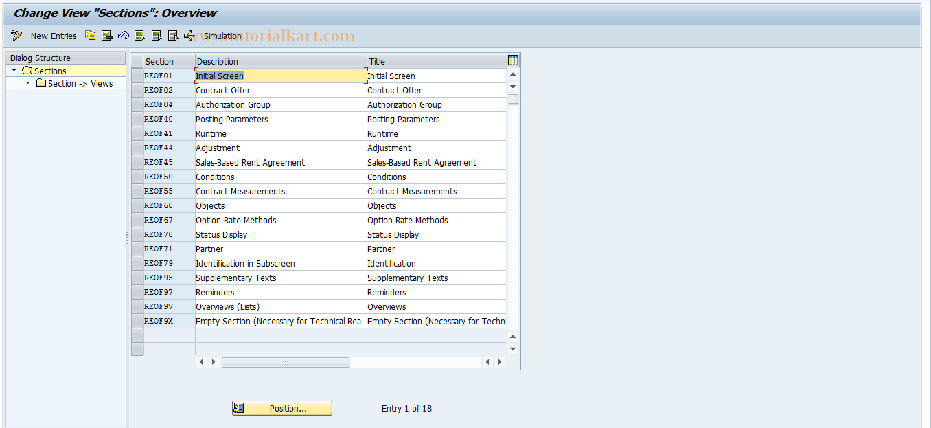 SAP TCode REOROF0004 - OF: Sections