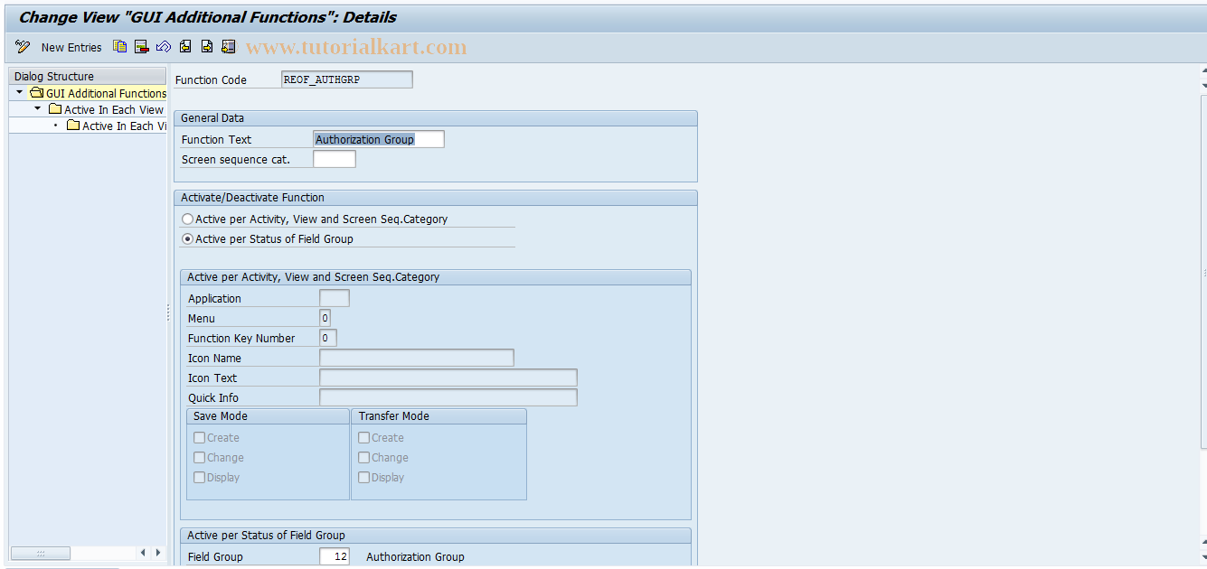 SAP TCode REOROF0009 - OF: CUA Additional Functions