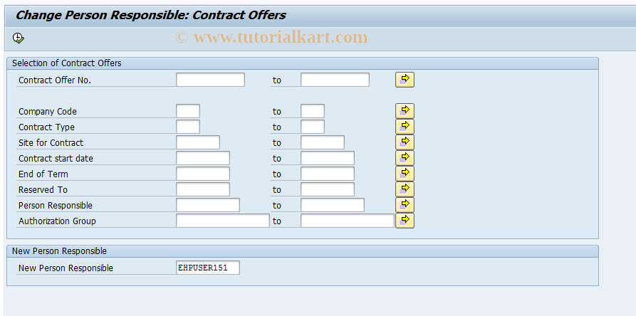SAP TCode REOROFRP - Change Pers. Resp: Contract Offers