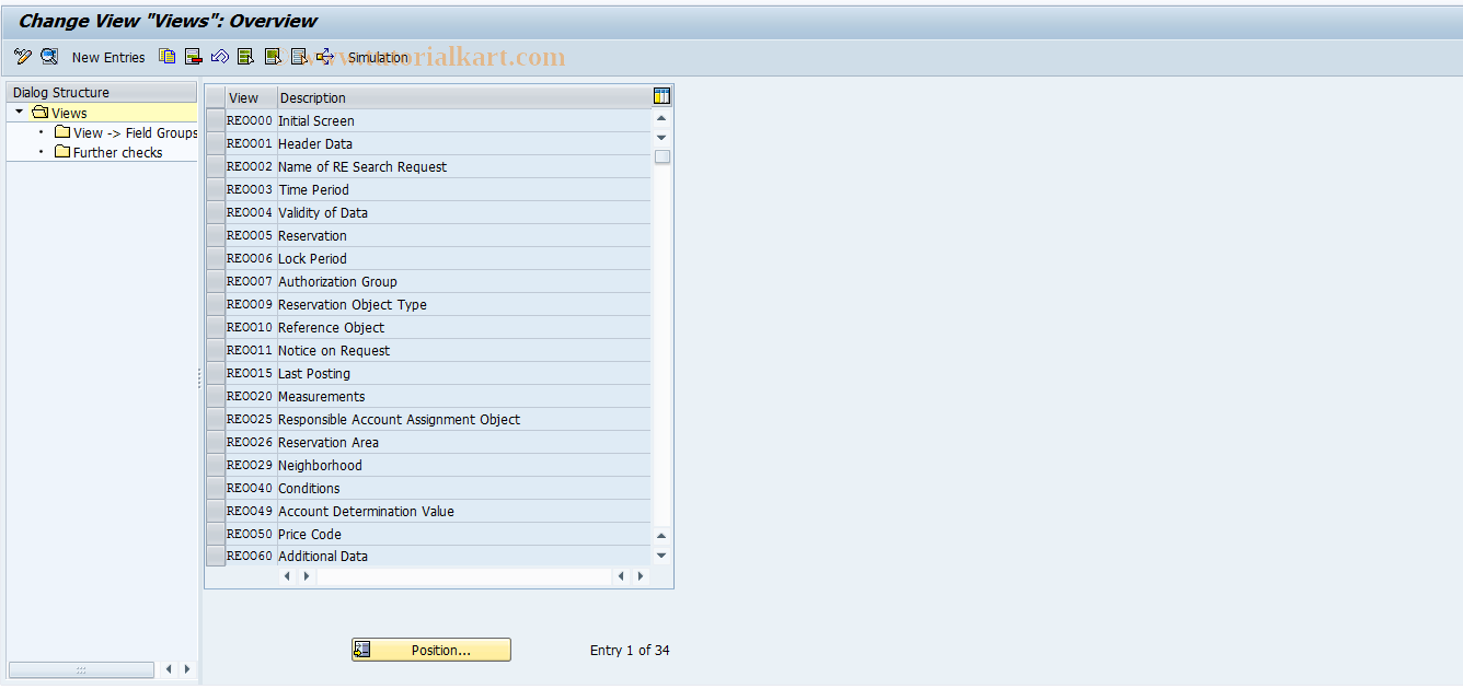 SAP TCode REOROO0003 - OO: Views