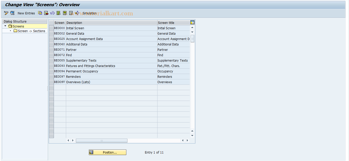 SAP TCode REOROO0005 - OO: Screens