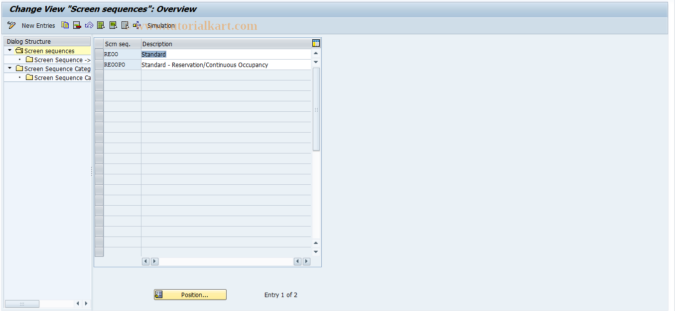 SAP TCode REOROO0006 - OO: Screen Sequences