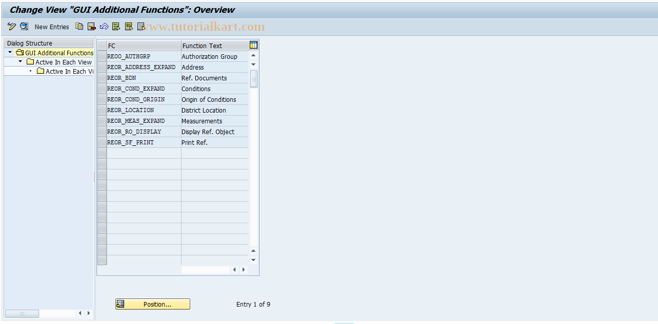 SAP TCode REOROO0009 - OO: CUA Additional Functions
