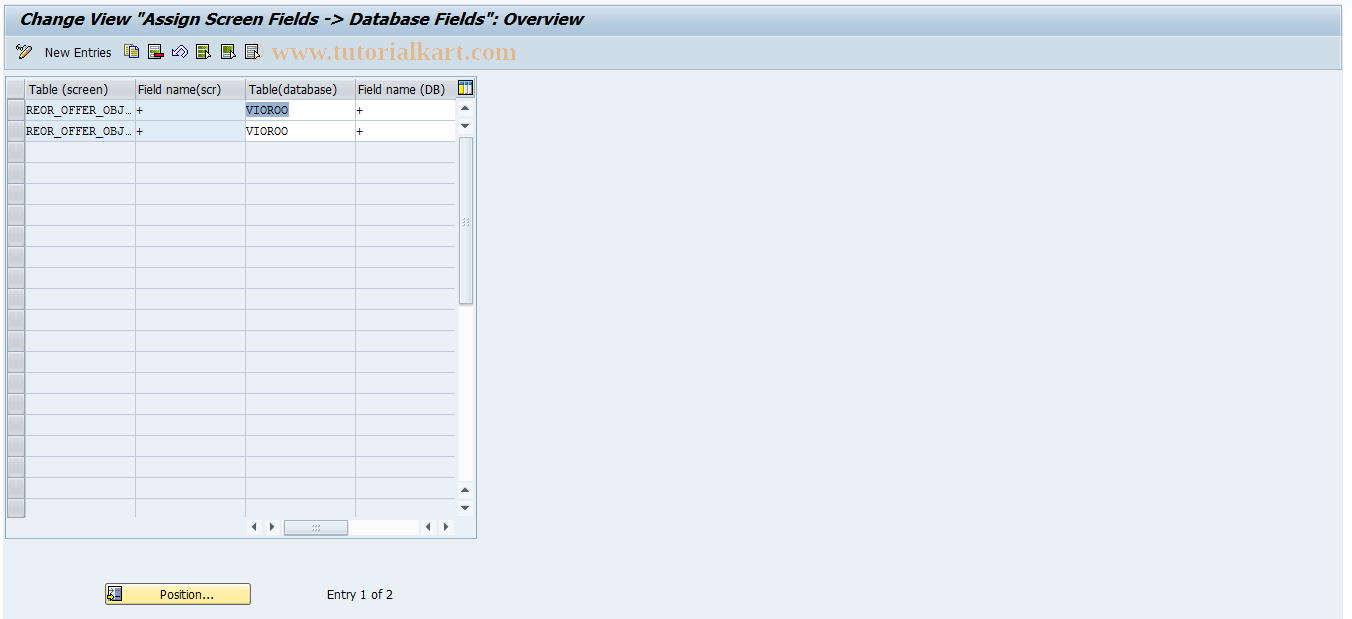 SAP TCode REOROO0011 - OO: Assignment Screen Field->DB Field